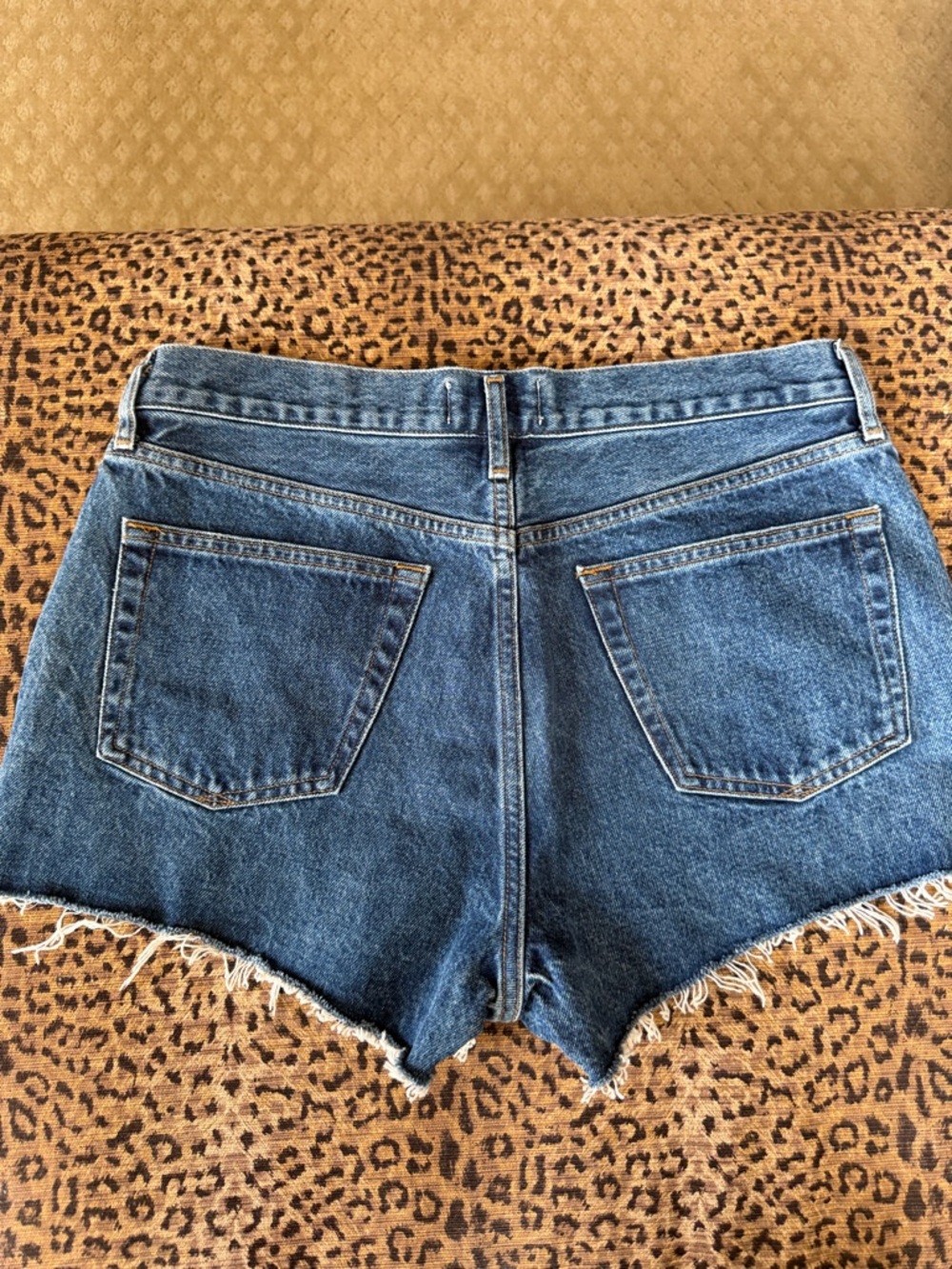 Agolde Blue High-Rise Raw Hem Denim Shorts